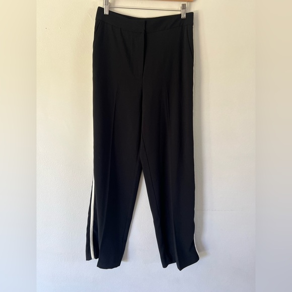 Jason Wu Black Wide Leg Side Stripe Flat Front Trouser Dress Pants Size 6 - Picture 1 of 8